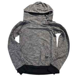 ROXY women's lightweight heather grey + black embroidered hoodie, S.